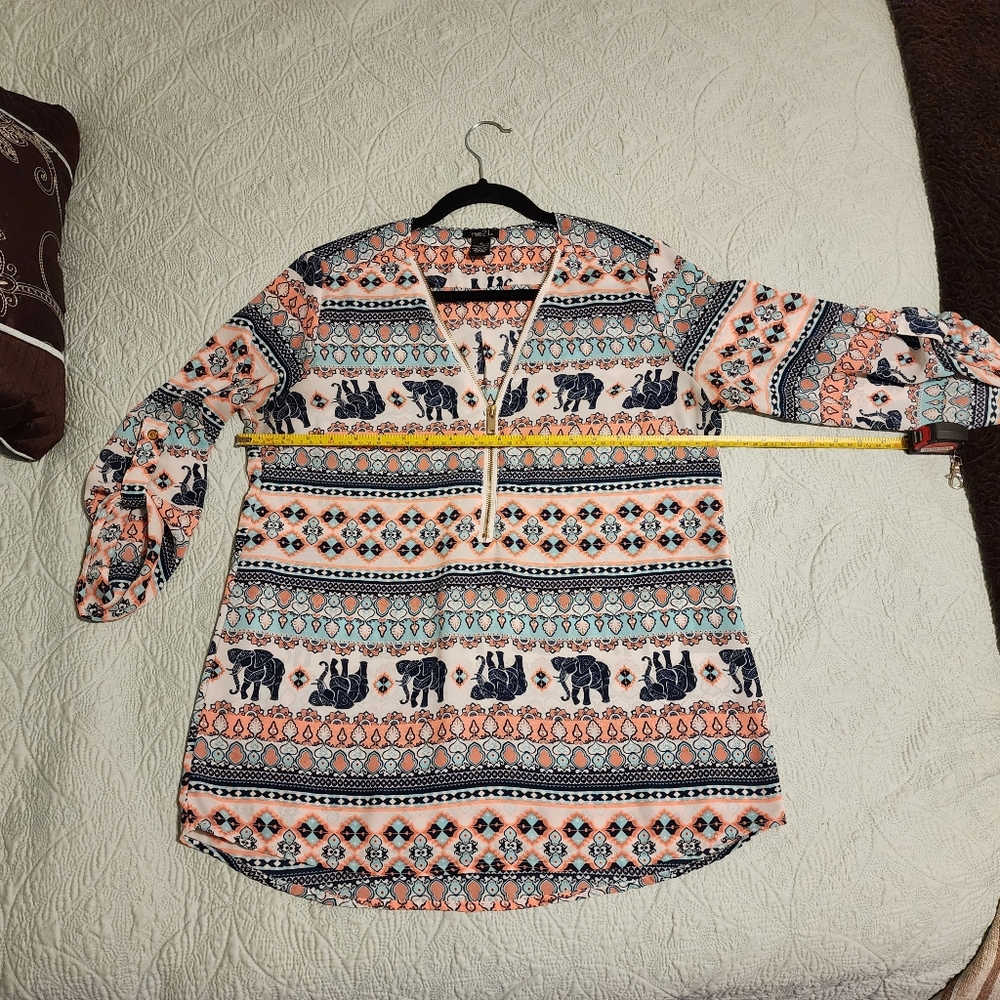 Rue21 boho elephant print boho chiffon blouse - Picture 3 of 8